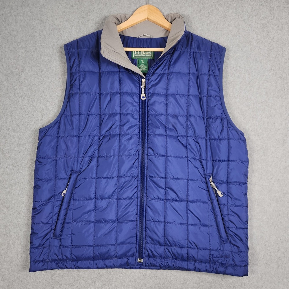 LL Bean‎ Puffer Vest Men's Large Blue Quilted Full Zip Water Resistant 0 PC27